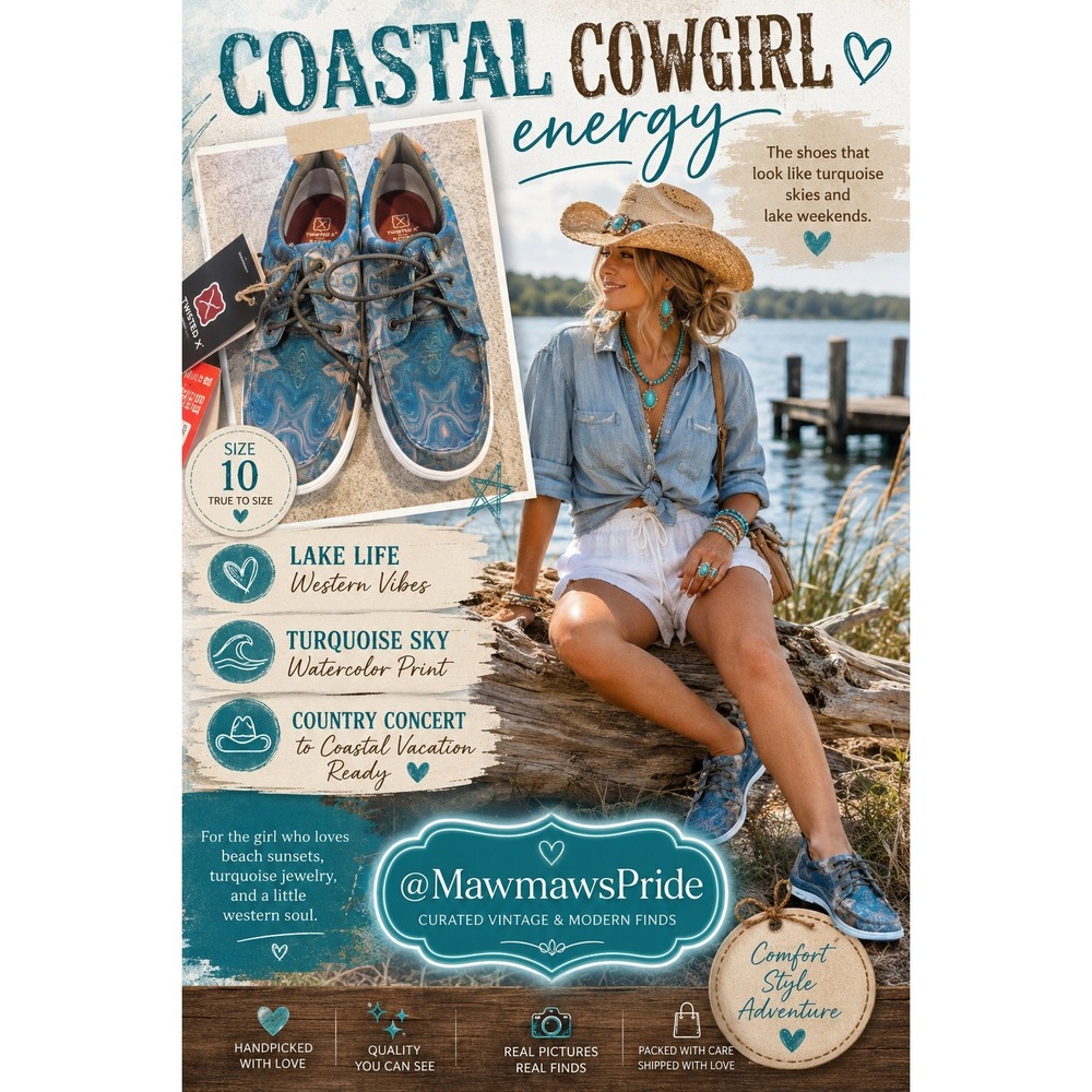 Twisted X Coastal Cowgirl Lake Life Loafers Blue Western Casual Shoes canvas 10